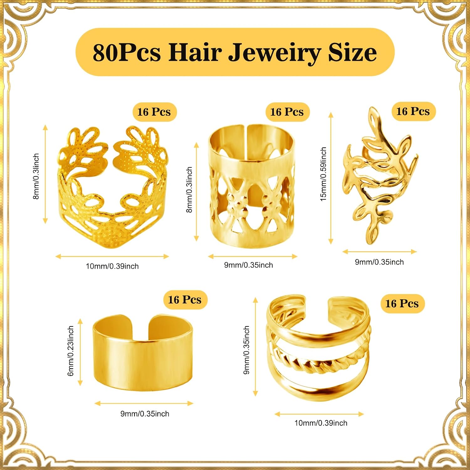 80 Pcs Hair Jewelry for Braids,Gold Hair Cuffs Dreadlock Accessories,Adjustable Hair Rings Braid Decorations for Women (80Pcs-Gold, Style1)
