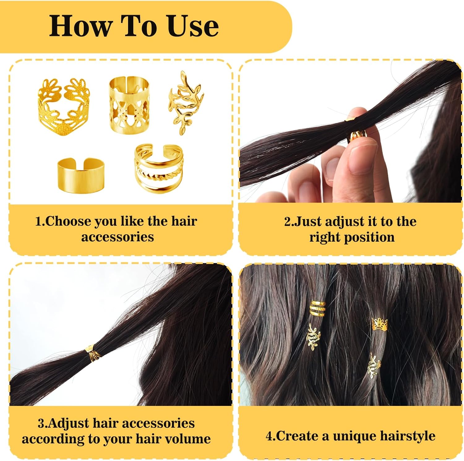 80 Pcs Hair Jewelry for Braids,Gold Hair Cuffs Dreadlock Accessories,Adjustable Hair Rings Braid Decorations for Women (80Pcs-Gold, Style1)