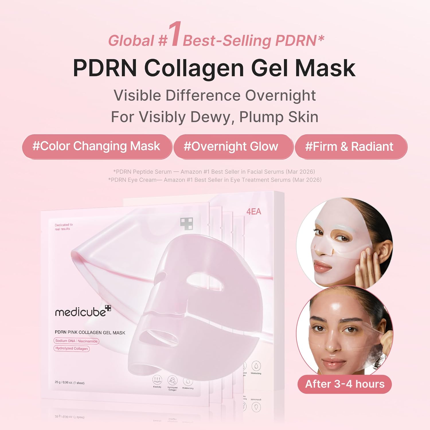 Salmon DNA PDRN Pink Collagen Jelly Gel Mask | Overnight Face Mask for Glass Glow Skin- Elasticity, Hydrating, Firming and Moisturising | Korean Skincare, 28G, 4Ea
