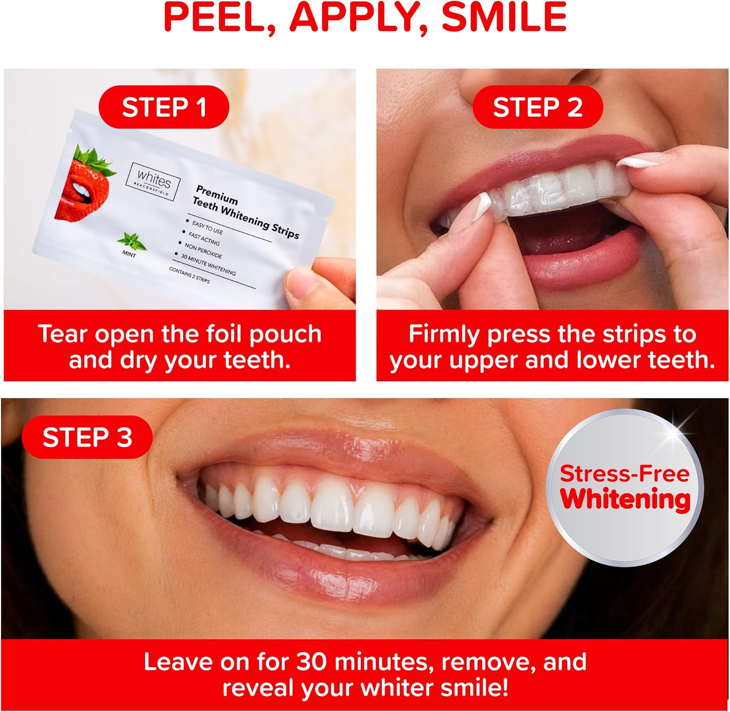 Teeth Whitening Strips, 60 Strips (30-Day Treatment) – Non-Peroxide Formula, Enamel-Safe, Brighten Teeth Fast, Removes Coffee, Wine, Smoke Stains, Safe for Sensitive Teeth