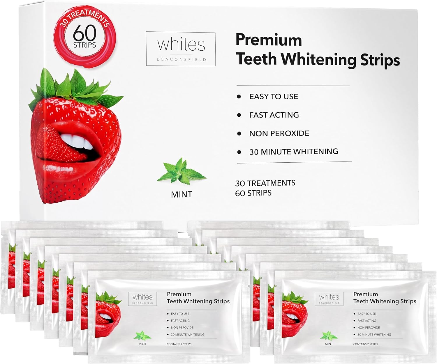 Teeth Whitening Strips, 60 Strips (30-Day Treatment) – Non-Peroxide Formula, Enamel-Safe, Brighten Teeth Fast, Removes Coffee, Wine, Smoke Stains, Safe for Sensitive Teeth