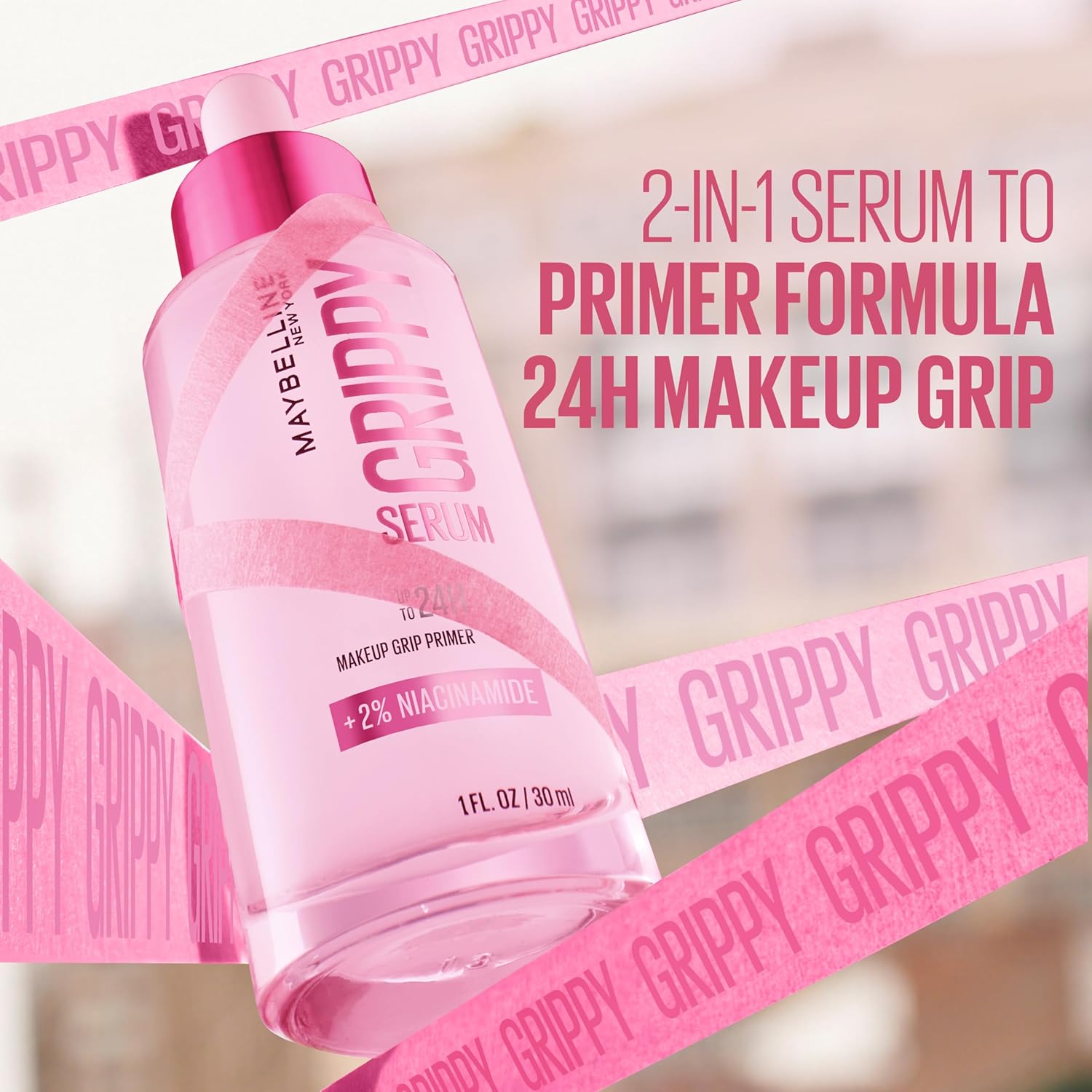 New York Grippy Serum Makeup Primer, Glides on like a Serum, up to 24H Wear, Instantly Plumps & Hydrates Skin, +2% Niacinamide, Water-Based Formula, Suitable for All Skin Types (30Ml)