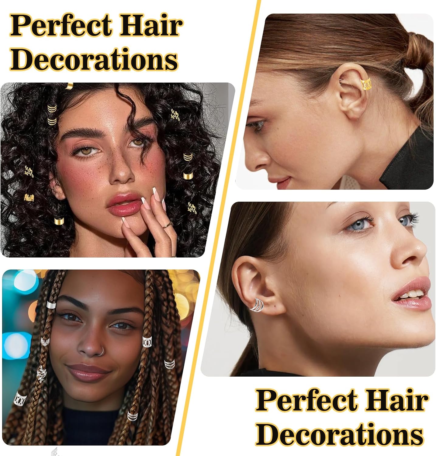 80 Pcs Hair Jewelry for Braids,Gold Hair Cuffs Dreadlock Accessories,Adjustable Hair Rings Braid Decorations for Women (80Pcs-Gold, Style1)