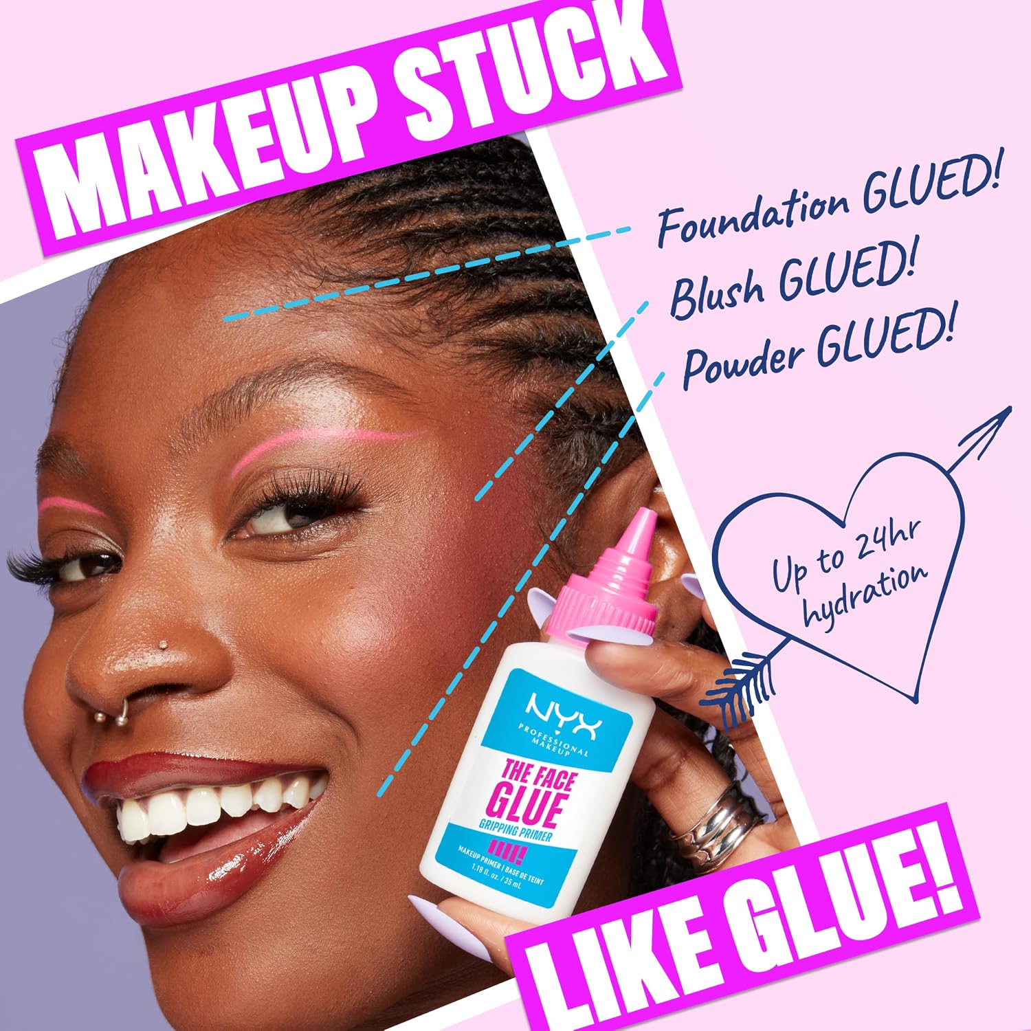 Primer, the Face Glue Primer, Gripping Primer for Face, up to 24 Hour Hydration and Makeup Wear, Polyglutamic Acid, Non-Comedogenic, 35Ml