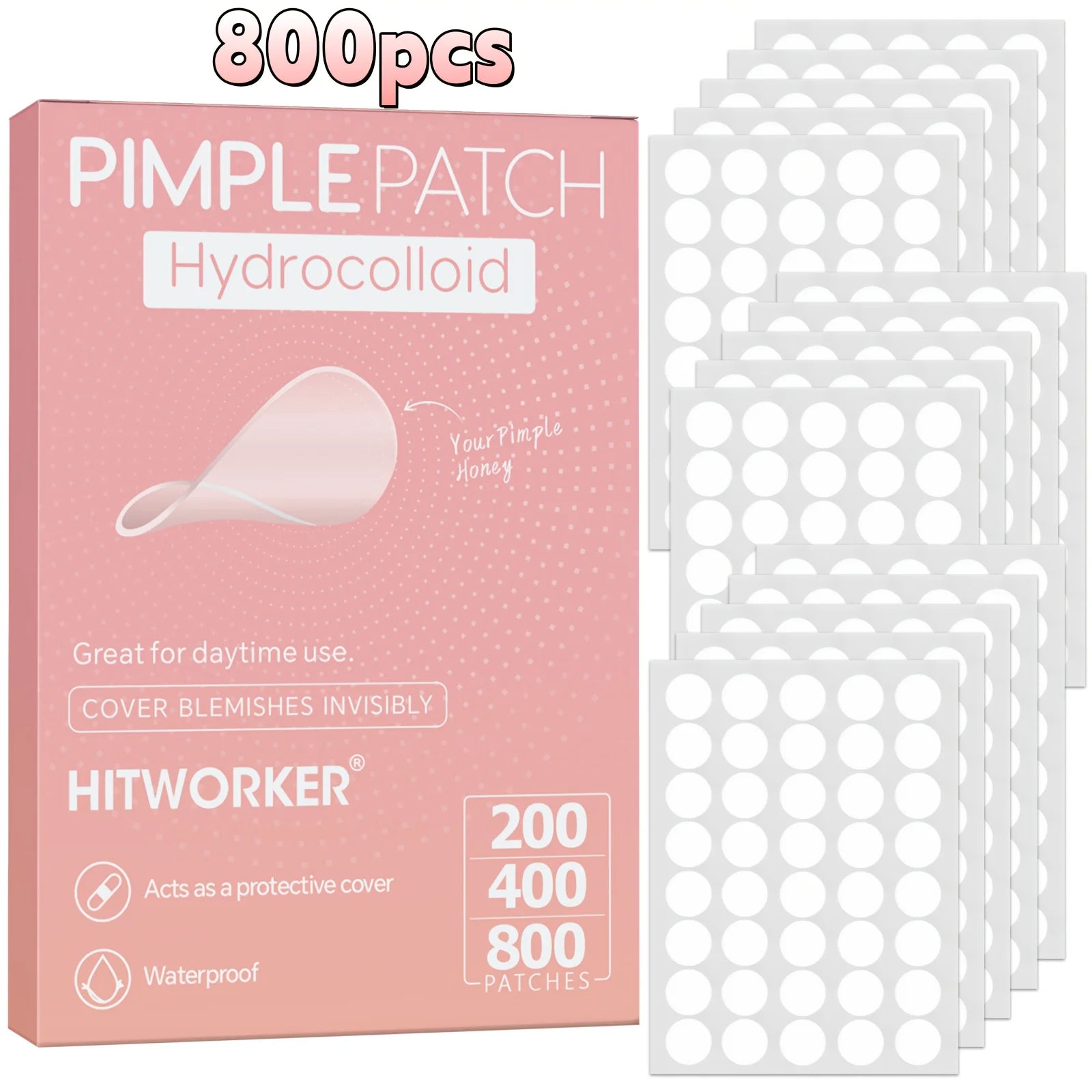 HITWORKER 800-Piece Acne Patches | Hydrocolloid round Acne Patches | Powerful Absorption of Acne Secretions, Gentle Cleansing An