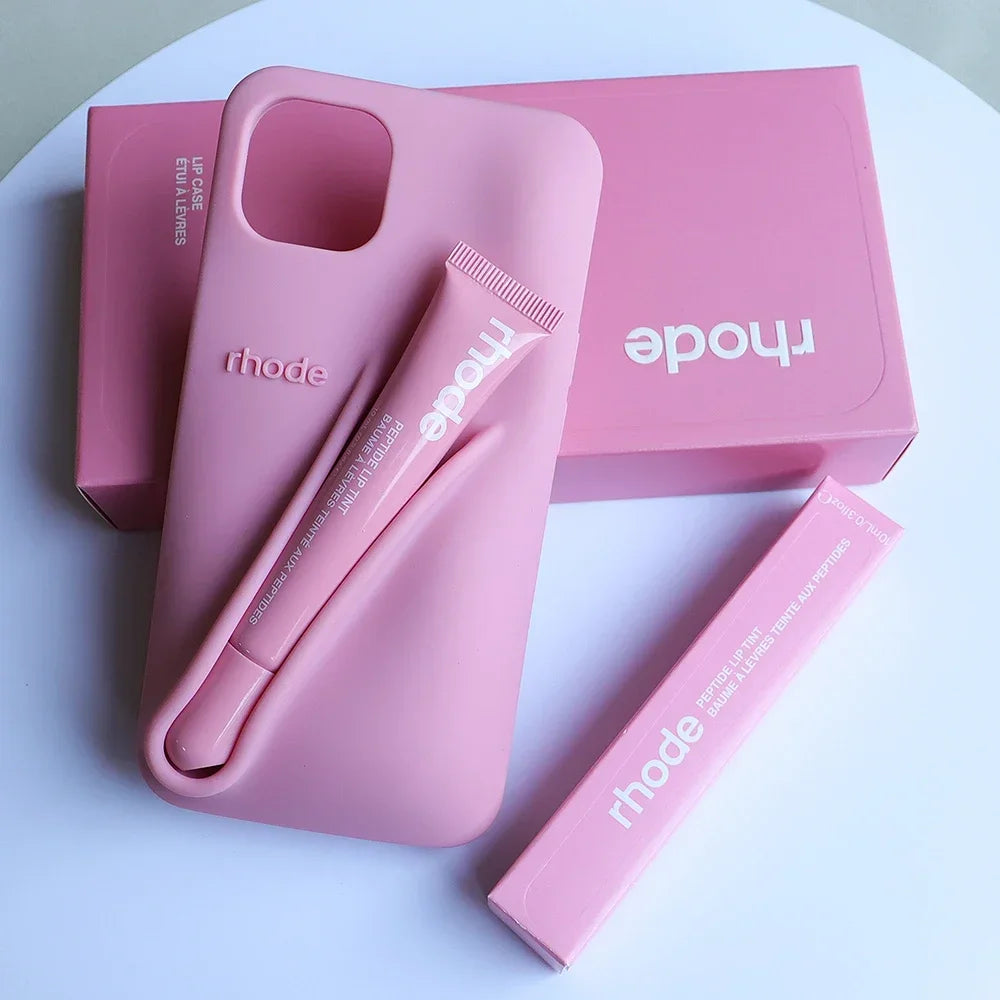 Three-Piece Set for Iphone 13 14 15 Pro Max  Phone Case Gray Toast Espresso Ribbon Raspberry Jelly Silicone Lipstick Cover