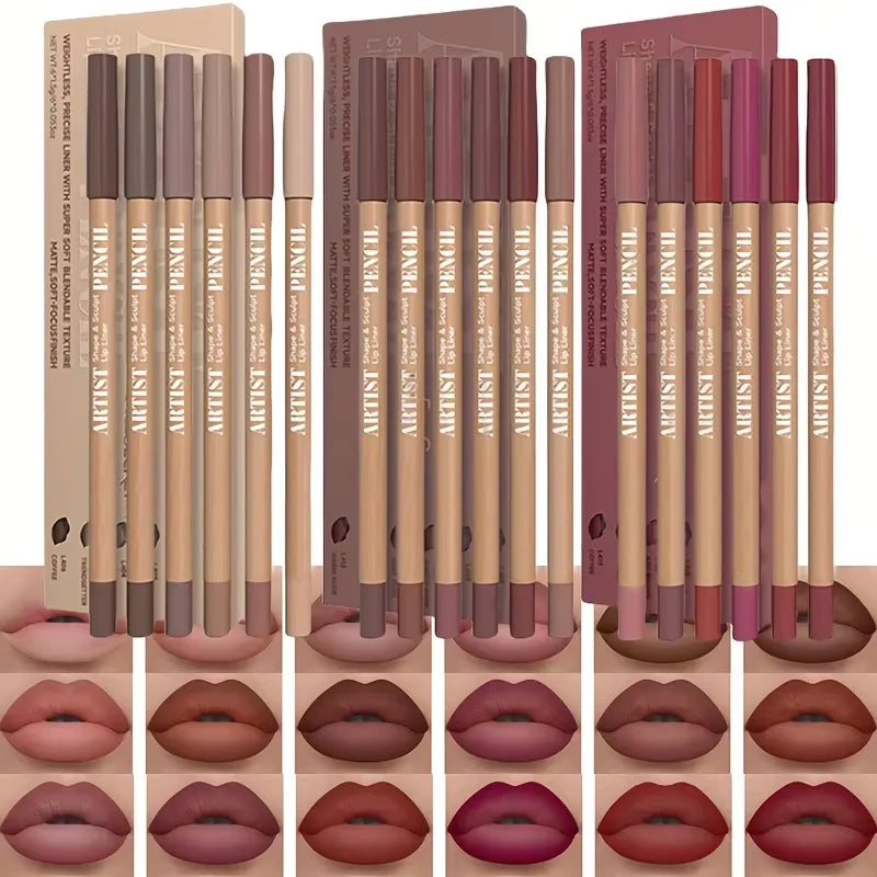 6Pcs Velvet Matte Lip Liner Pencils Set Long-Lasting Non-Drying Perfect for Lining Filling Lips Versatile for All Skin Typ