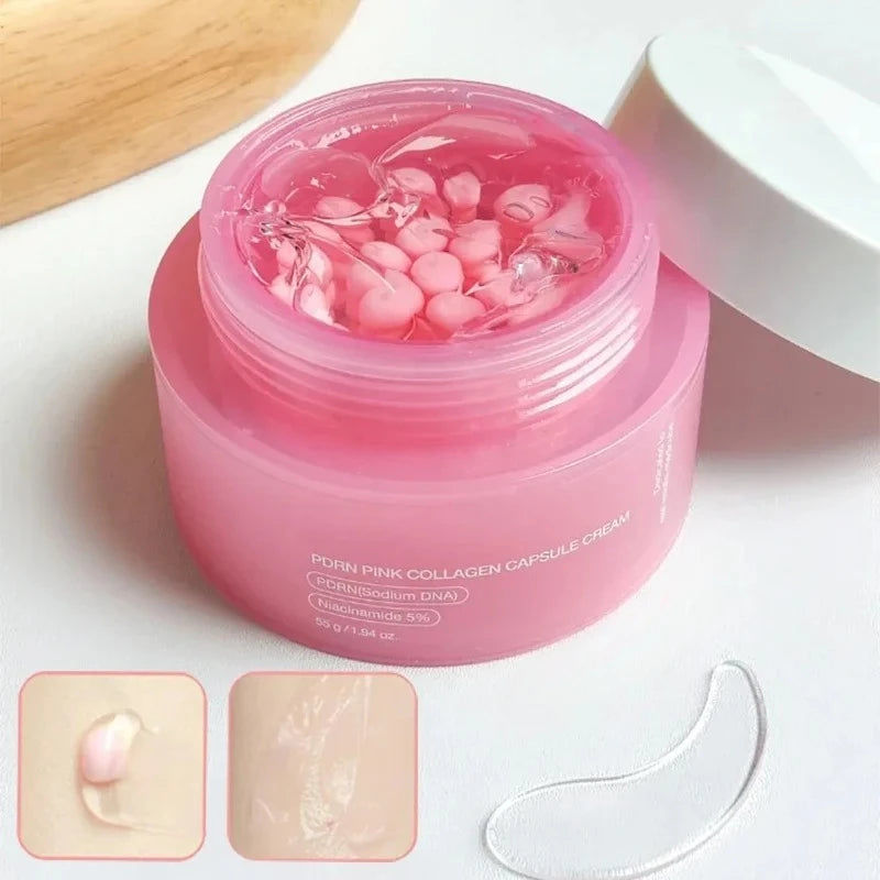 Korean Pink Collagen PDRN Capsule Cream with Niacinamide Cream for Uneven Skin Tone Lightweight Face Moisturizer Non Greasy Care