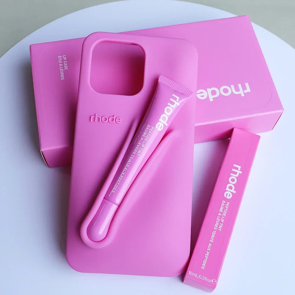 Three-Piece Set for Iphone 13 14 15 Pro Max  Phone Case Gray Toast Espresso Ribbon Raspberry Jelly Silicone Lipstick Cover