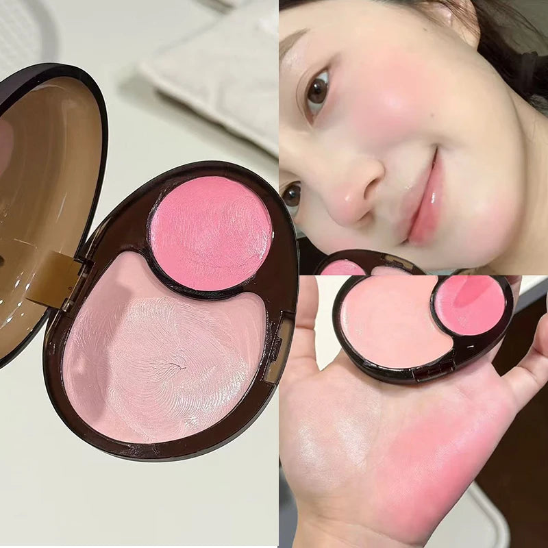 1Pc Two-Color Pink and Tender Jelly Gloss Blush Ointment Purple Waterproof Long Lasting Low Saturation Korean Blush Makeup Cream