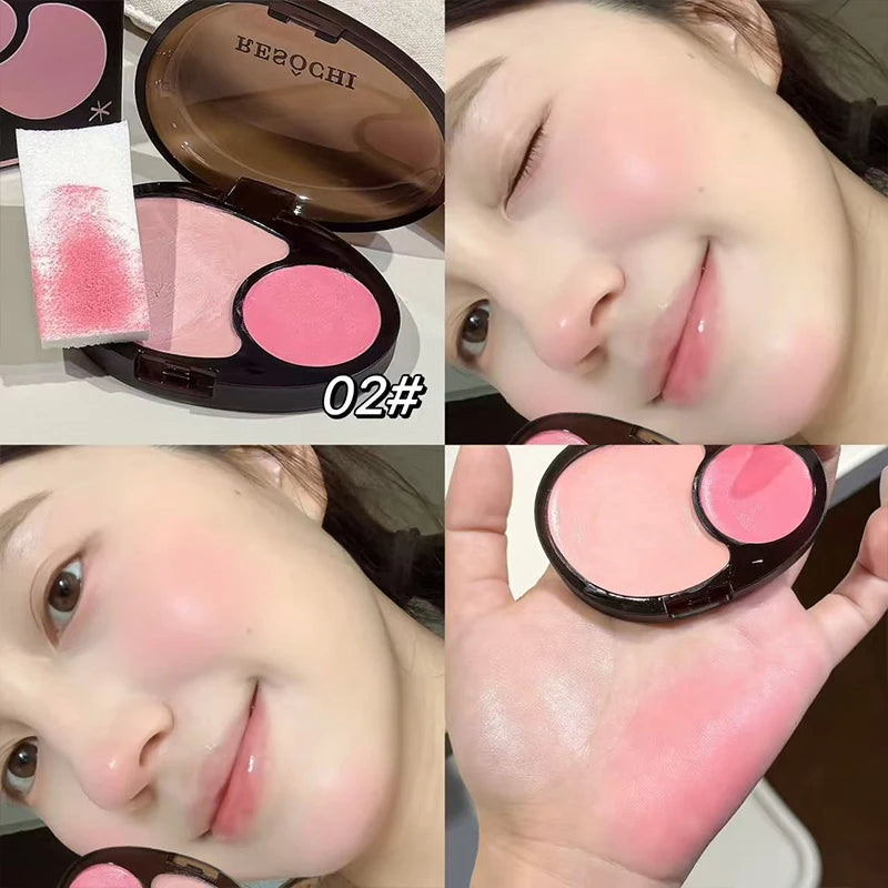 1Pc Two-Color Pink and Tender Jelly Gloss Blush Ointment Purple Waterproof Long Lasting Low Saturation Korean Blush Makeup Cream