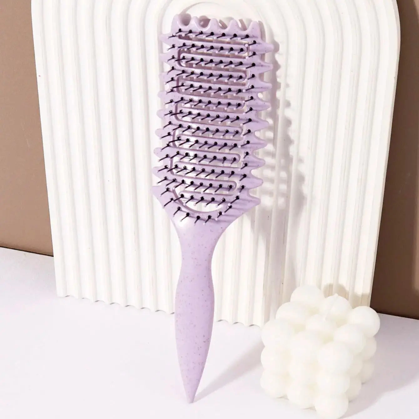 Curling Styling Brush - Hollow Massage Comb, Nylon Mane, ABS Plastic Handle, Comfortable Grip Special for Real Hair Wigs