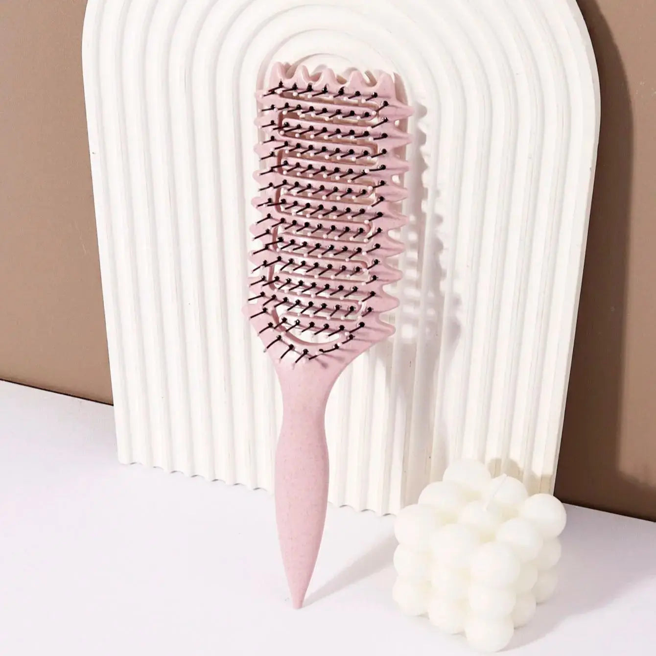 Curling Styling Brush - Hollow Massage Comb, Nylon Mane, ABS Plastic Handle, Comfortable Grip Special for Real Hair Wigs