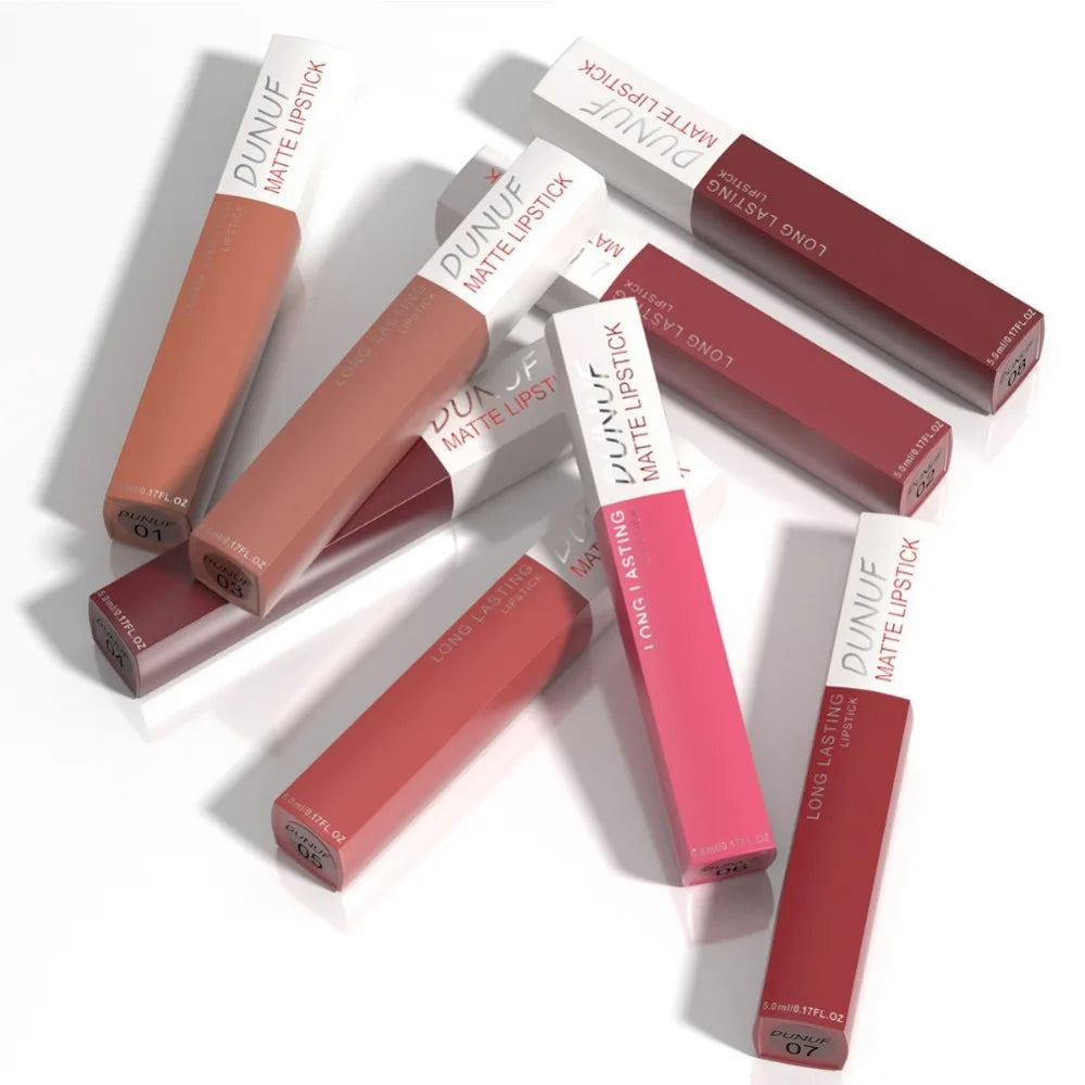8 Colors Matt Velvet Lip Gloss Brown Red Nude Liquid Lipstick Long Lasting Waterproof Non-Stick Cup Lip Glaze Lips Tint Makeup