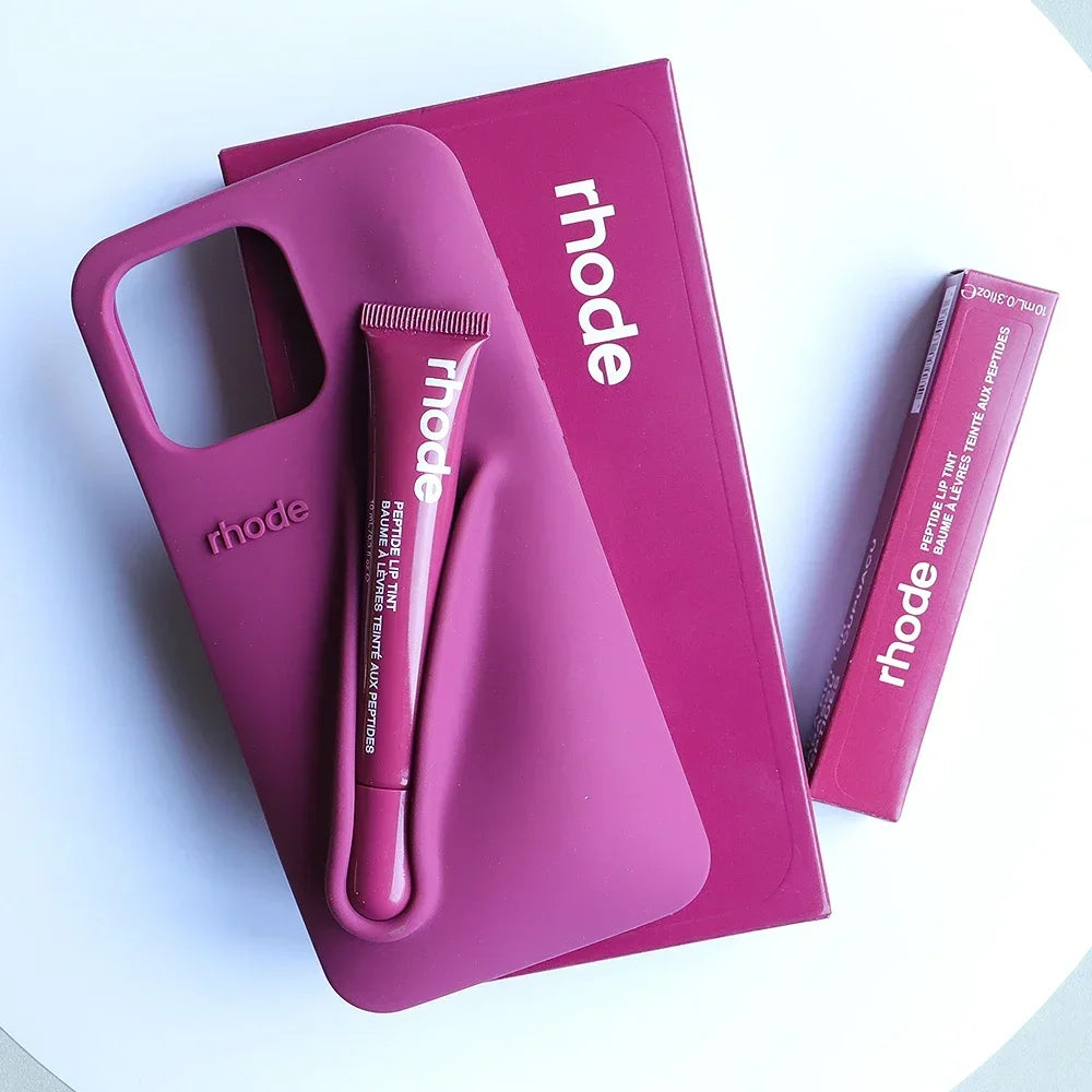 Three-Piece Set for Iphone 13 14 15 Pro Max  Phone Case Gray Toast Espresso Ribbon Raspberry Jelly Silicone Lipstick Cover
