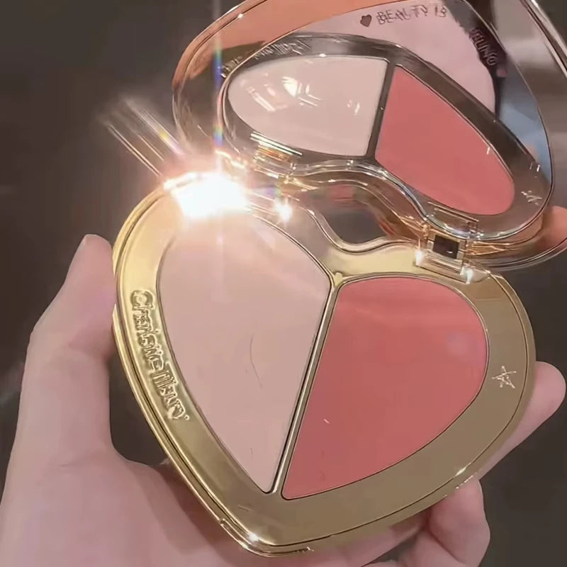 Brightening Oil-Control Powder Compact Delicate and Long-Lasting Silky Dual-Color Blush to Contour the Face