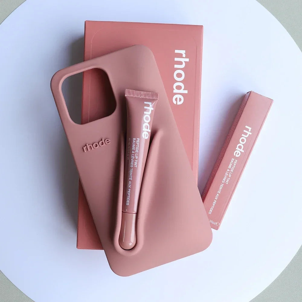 Three-Piece Set for Iphone 13 14 15 Pro Max  Phone Case Gray Toast Espresso Ribbon Raspberry Jelly Silicone Lipstick Cover