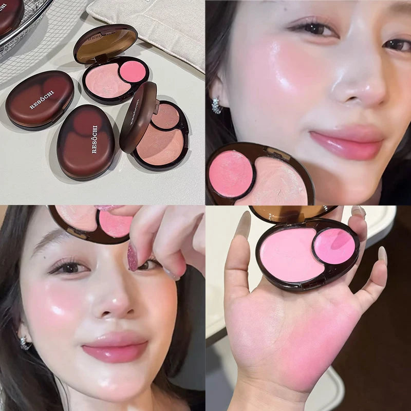 1Pc Two-Color Pink and Tender Jelly Gloss Blush Ointment Purple Waterproof Long Lasting Low Saturation Korean Blush Makeup Cream