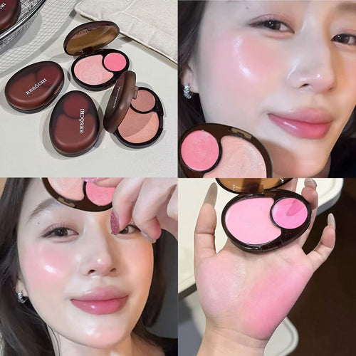 1Pc Two-Color Pink and Tender Jelly Gloss Blush Ointment Purple Waterproof Long Lasting Low Saturation Korean Blush Makeup Cream