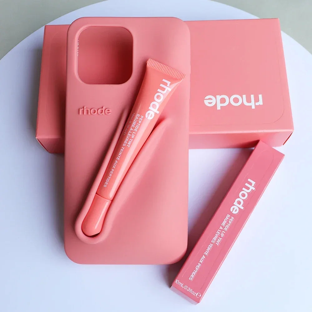 Three-Piece Set for Iphone 13 14 15 Pro Max  Phone Case Gray Toast Espresso Ribbon Raspberry Jelly Silicone Lipstick Cover