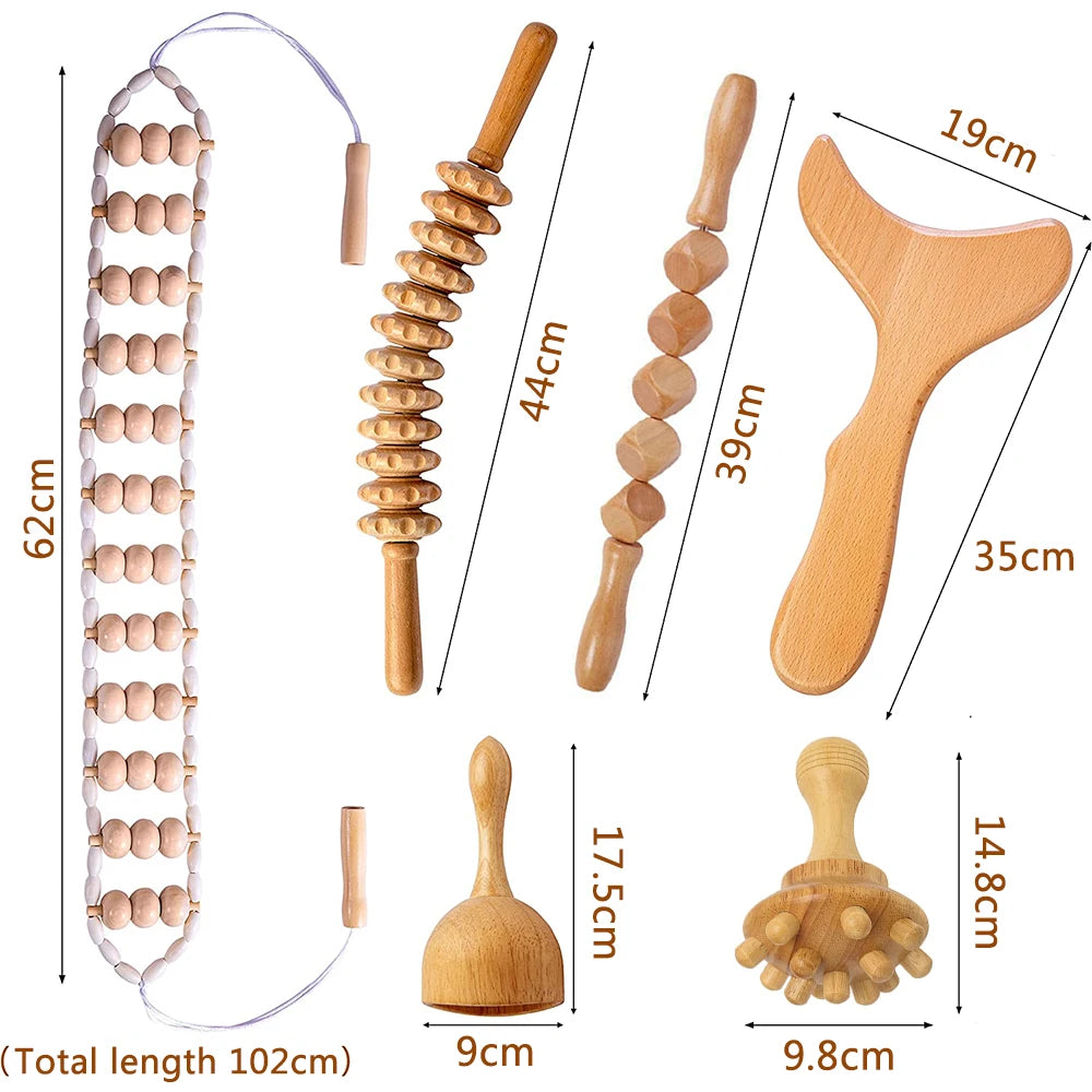 Body Wood Therapy Complete Kit Wooden Maderotherapy Kit for Reductive Massage Colombian Wood Therapy Tools for Body Contour Tool