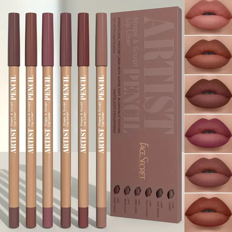 6Pcs Velvet Matte Lip Liner Pencils Set Long-Lasting Non-Drying Perfect for Lining Filling Lips Versatile for All Skin Typ