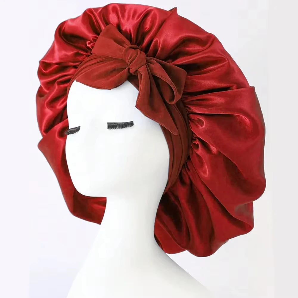 Bonnet Adjustable Satin Silk Hair Tie Band Wide-Brimmed Night Sleeping Bathing Hat Bonnet for Women Unisex Protective Headwear