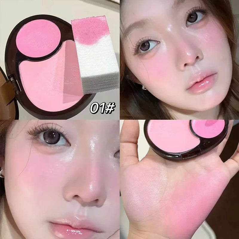 1Pc Two-Color Pink and Tender Jelly Gloss Blush Ointment Purple Waterproof Long Lasting Low Saturation Korean Blush Makeup Cream