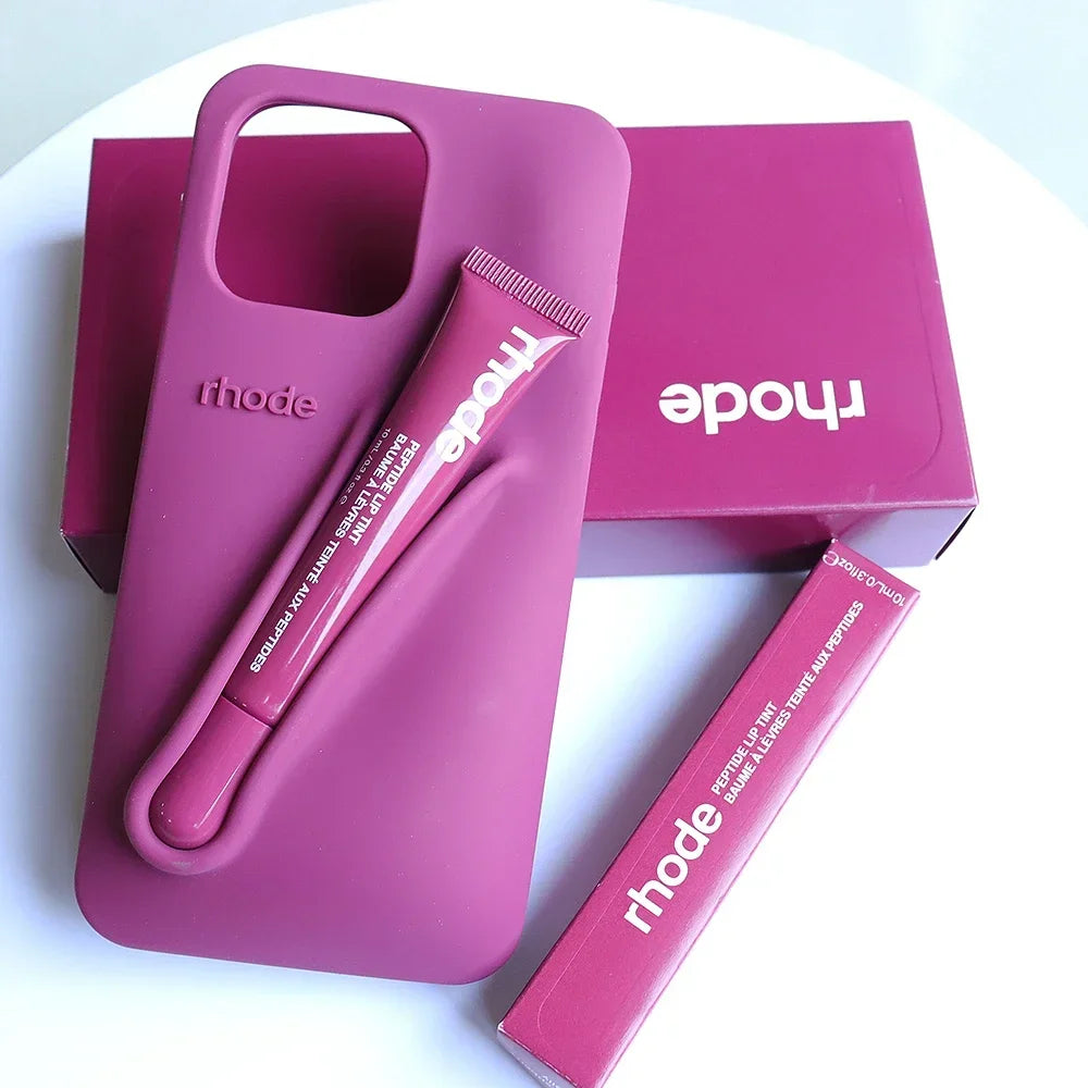 Three-Piece Set for Iphone 13 14 15 Pro Max  Phone Case Gray Toast Espresso Ribbon Raspberry Jelly Silicone Lipstick Cover