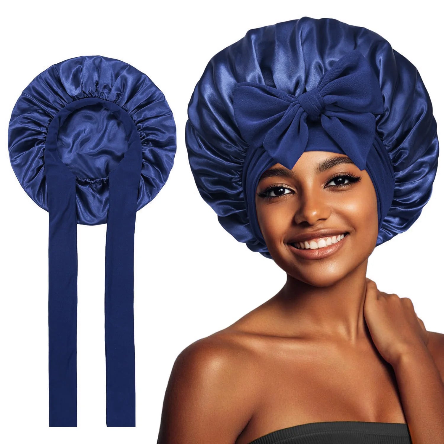Bonnet Adjustable Satin Silk Hair Tie Band Wide-Brimmed Night Sleeping Bathing Hat Bonnet for Women Unisex Protective Headwear