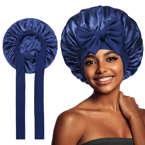 Bonnet Adjustable Satin Silk Hair Tie Band Wide-Brimmed Night Sleeping Bathing Hat Bonnet for Women Unisex Protective Headwear