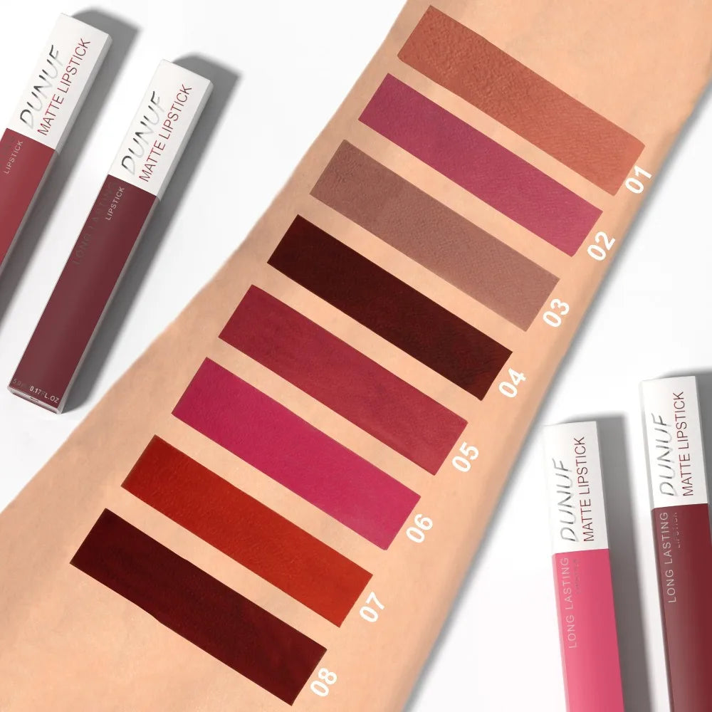 8 Colors Matt Velvet Lip Gloss Brown Red Nude Liquid Lipstick Long Lasting Waterproof Non-Stick Cup Lip Glaze Lips Tint Makeup