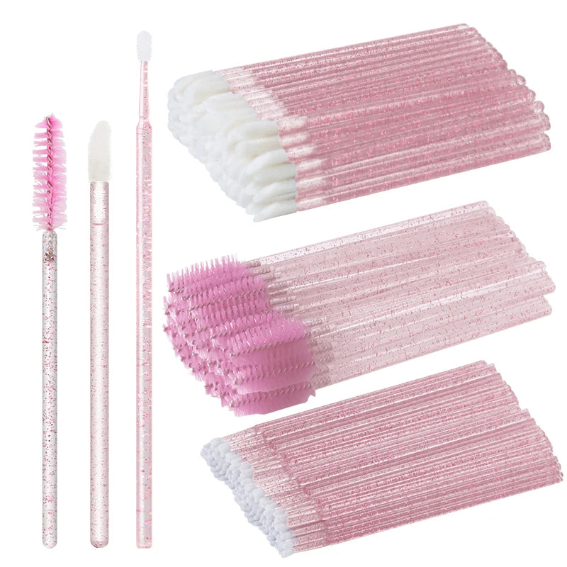 50Pcs Disposable Eyelash Brush Soft Head Crystal Eyebrow Brush Lash Extension Brush Mascara Wand Makeup Tool