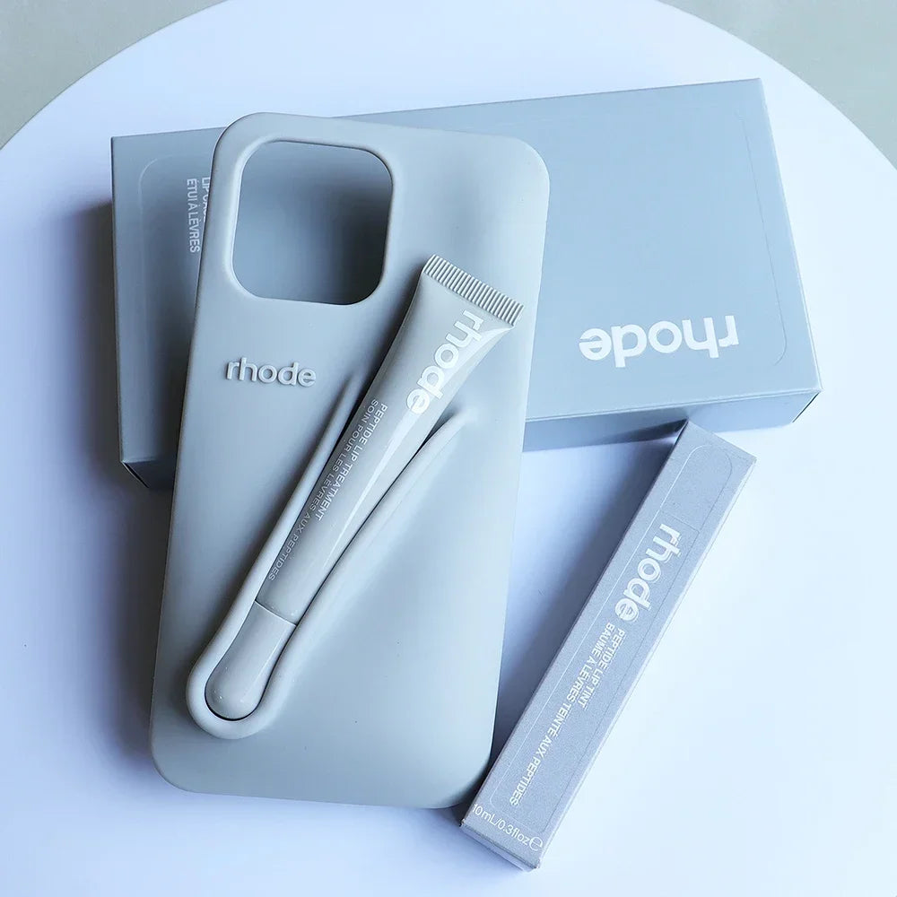 Three-Piece Set for Iphone 13 14 15 Pro Max  Phone Case Gray Toast Espresso Ribbon Raspberry Jelly Silicone Lipstick Cover