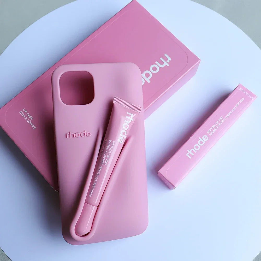 Three-Piece Set for Iphone 13 14 15 Pro Max  Phone Case Gray Toast Espresso Ribbon Raspberry Jelly Silicone Lipstick Cover