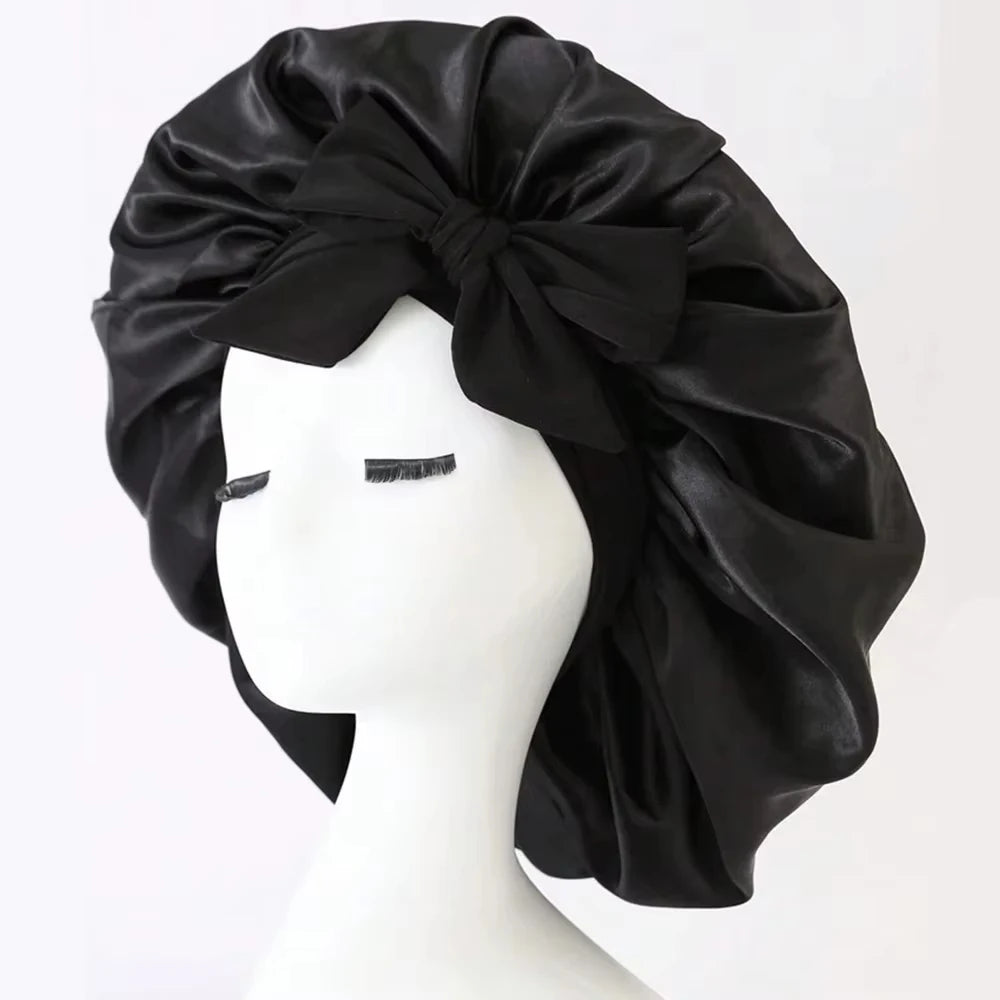 Bonnet Adjustable Satin Silk Hair Tie Band Wide-Brimmed Night Sleeping Bathing Hat Bonnet for Women Unisex Protective Headwear