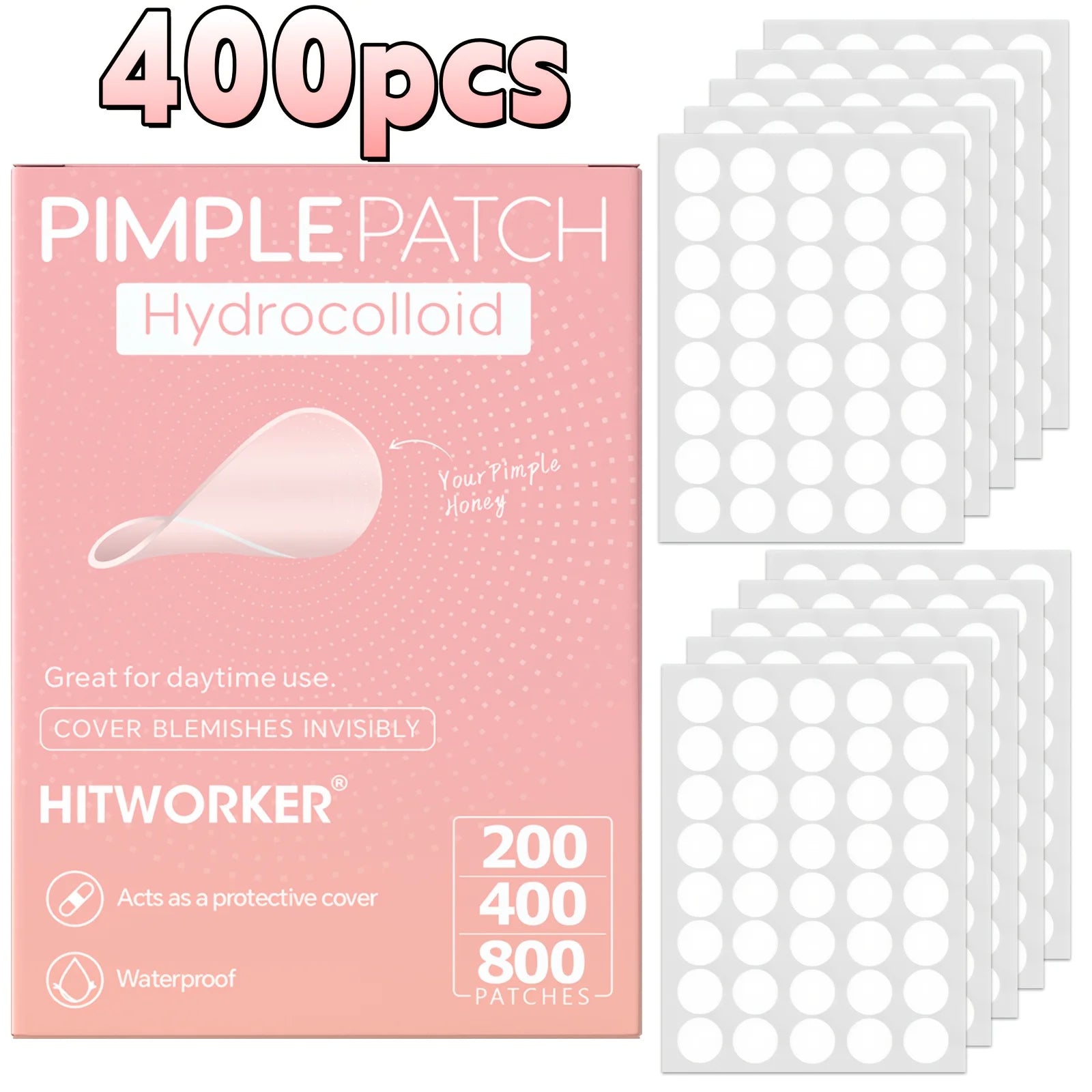 HITWORKER 800-Piece Acne Patches | Hydrocolloid round Acne Patches | Powerful Absorption of Acne Secretions, Gentle Cleansing An
