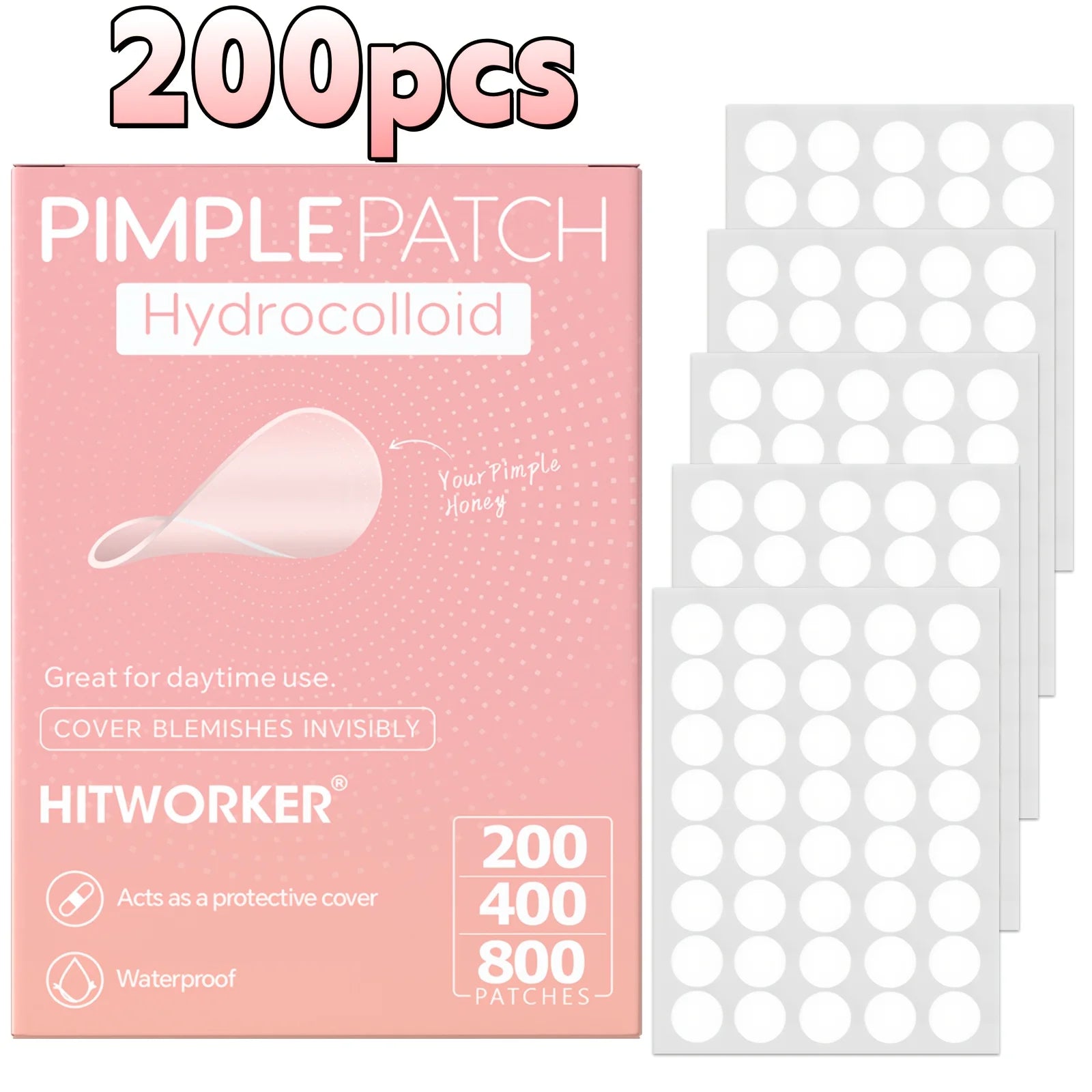 HITWORKER 800-Piece Acne Patches | Hydrocolloid round Acne Patches | Powerful Absorption of Acne Secretions, Gentle Cleansing An
